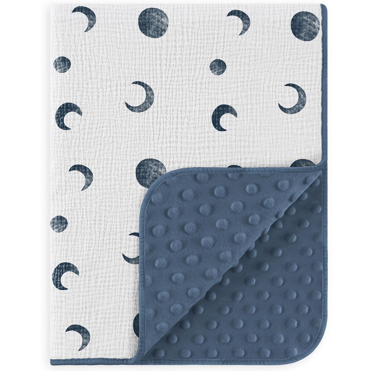 Susurration Baby Blanket for Unisex Boys Girls, Soft Nursery Minky Blanket with Muslin Cotton Front and Dotted Fleece Back, Receiving Blanket for Baby Newborn Infant, 30x40inch (Bluemoon)