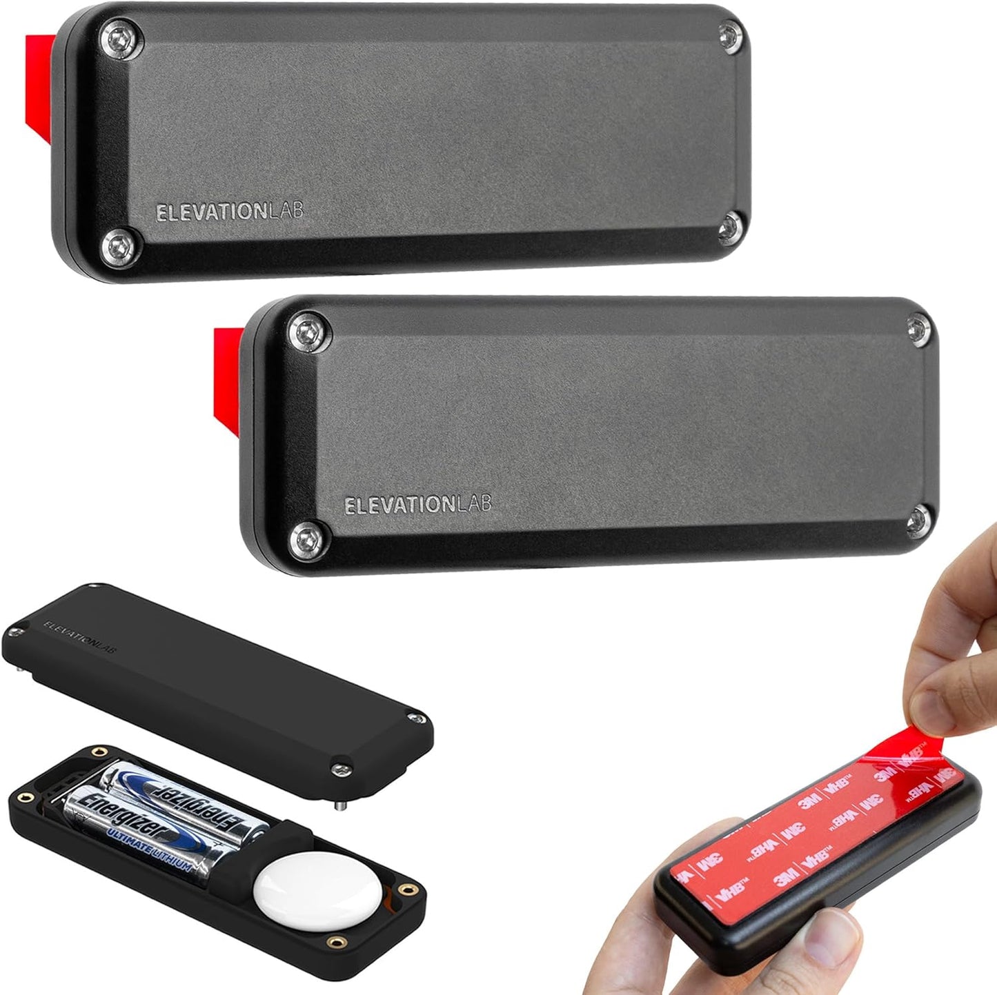Elevation Lab AirTag 10-Year Extended Battery | Adhesive Mount | Uses AA Batteries - 14x More Capacity Than CR2032 | TimeCapsule | Waterproof, CR 2032 Battery Replacement (2-Pack)