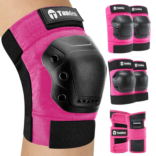 Skate Protective Gear Adult Knee and Elbow Pads for Roller Skating Pads Adult, Skateboard Knee Pads Elbow Pads Wrist Guards Pink