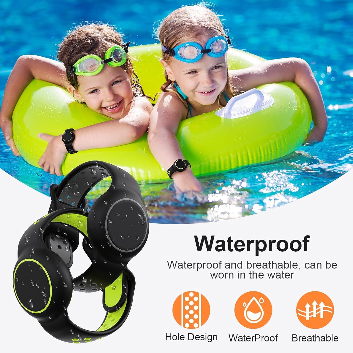 Waterproof Bracelet Compatible with AirTag for Kids (2 Pack), Protective Case GPS Tracker Holder for Child with Full Coverage Hidden Design, Soft Silicone Anti-Lost Wristband Cover for Toddler BGBY
