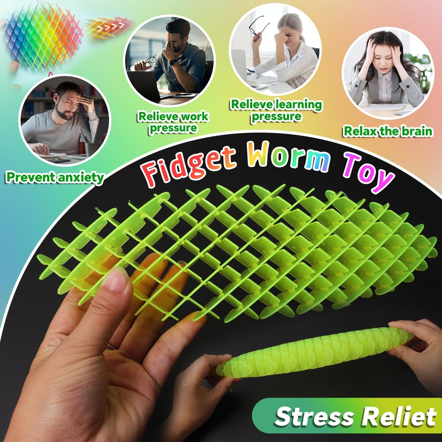Fidget Worm Toy 8 PCS - Fidget Toys,Multicolor Stress Relief Fidget Toys,Sensory Slug Fidget Toy,Resistance Fidget Toys,Anxiety Relief Toys for Kids & Adults,Elastic Mesh Toys (8 Colors Packing)