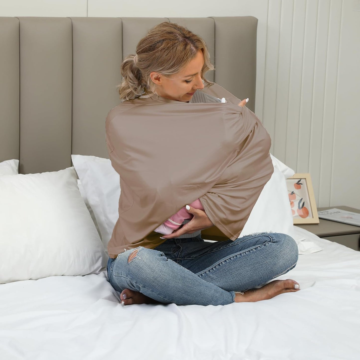 Breathable Car Seat Cover for Babies – Multi-Purpose Soft Rayon Nursing Cover for Breastfeeding, High Stretchy Infant Carseat Canopy, Stroller Cover (Smooth Rayon, Mocha Natural)