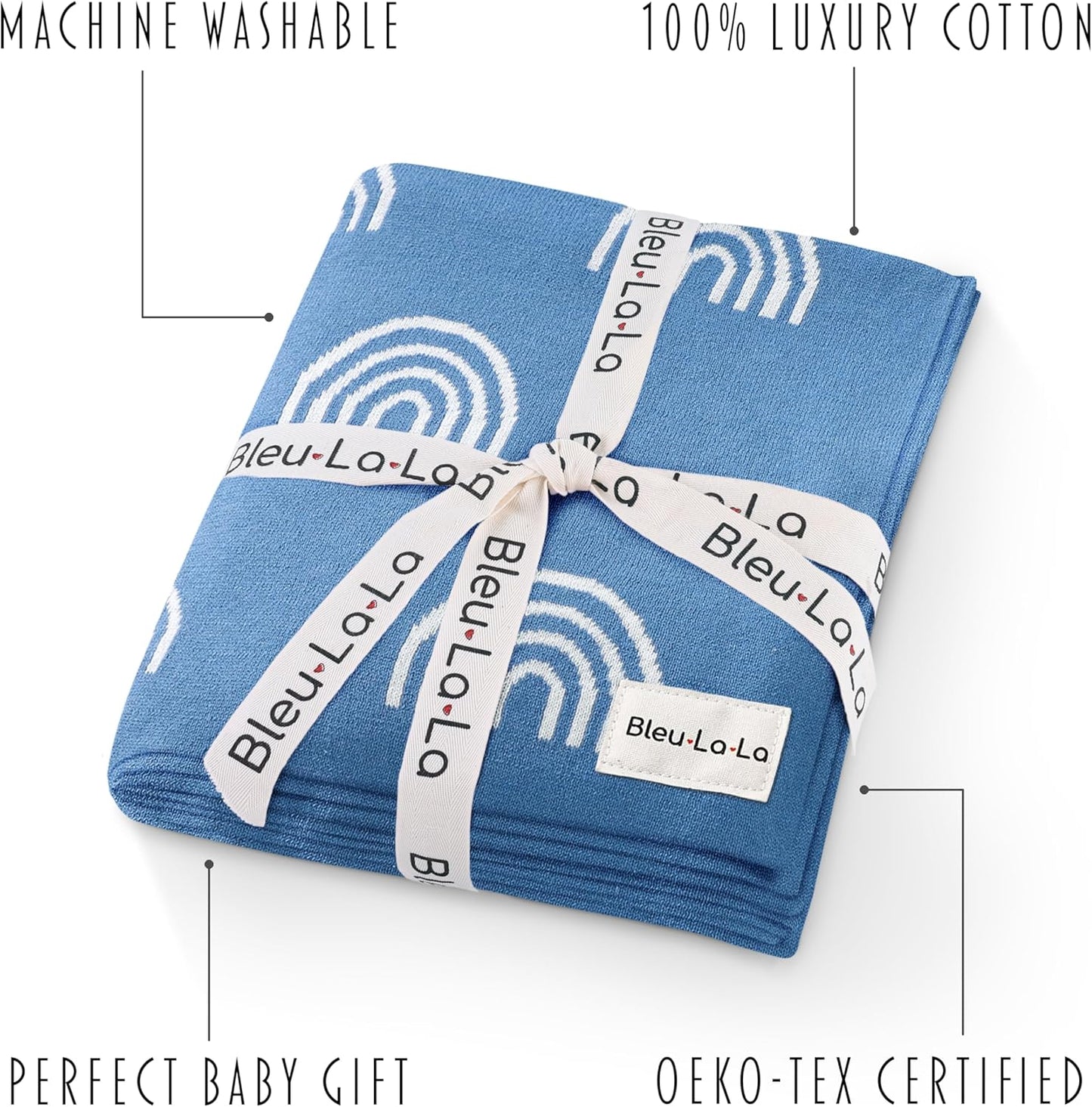 Baby Receiving Blanket Boys 100% Cotton Buttery Soft Cozy Receiving Swaddle Crib Stroller Blanket for Shower Gift Registry for Newborns, Infants, Toddlers (Rainbow - Blue)