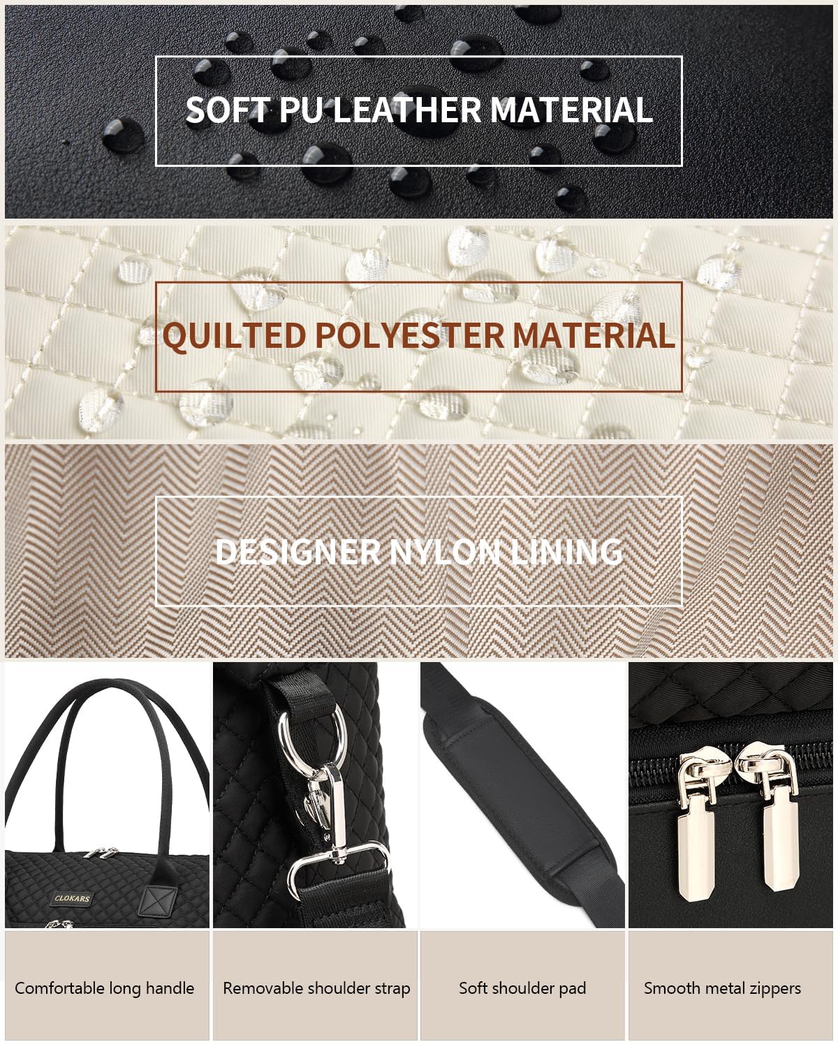 Weekender Bags for Women, Travel Duffle Bag Carry On Overnight Bag with Cosmetics Bag and Crossbody Purse for Gym Hospital, Gifts for Women, Black