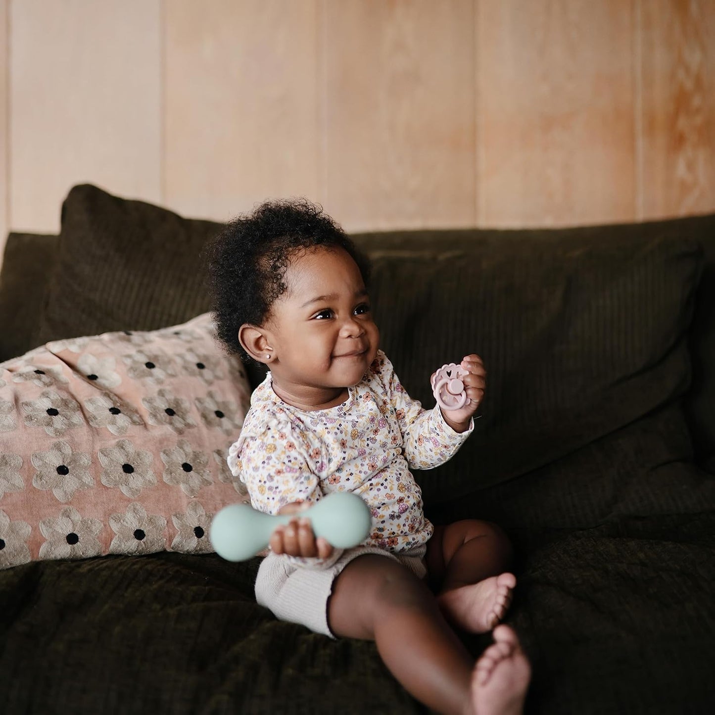 mushie Silicone Baby Shaker Rattle Toy | Ages 3+ Months (Cambridge Blue)