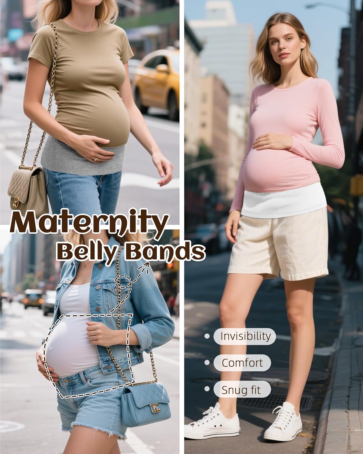3 Pack Maternity Belly Bands for Pregnant Women Cotton Stretch Ribbed Pregnancy Support Belt Pants Extender