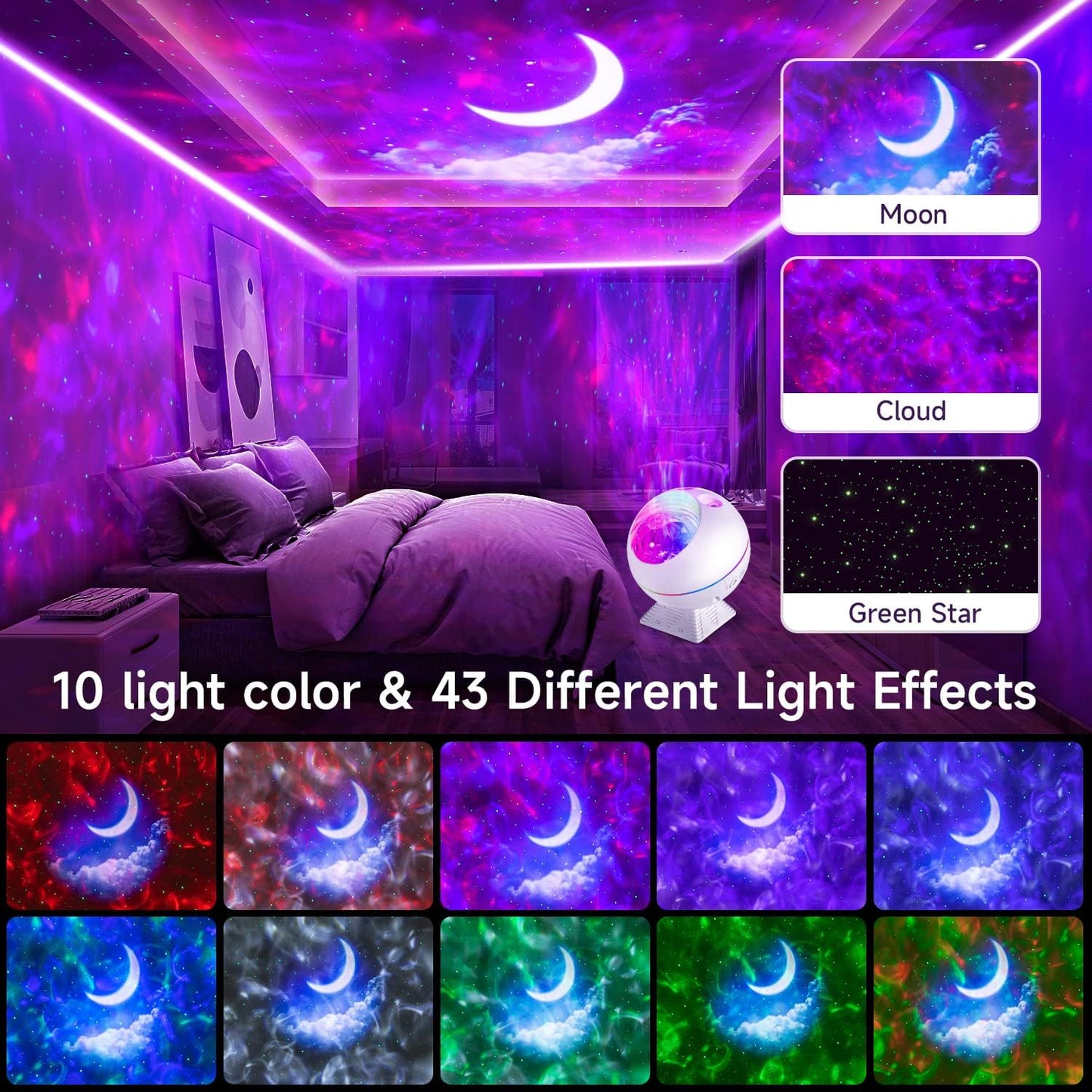 Galaxy Projector for Bedroom, 43 Lighting Modes Moon Star Projector Galaxy Lights for Bedroom,Vibrant & Dimmable Starlight Room Lights,Remote Cloud Night Lights for Room Decor, Kids Gifts