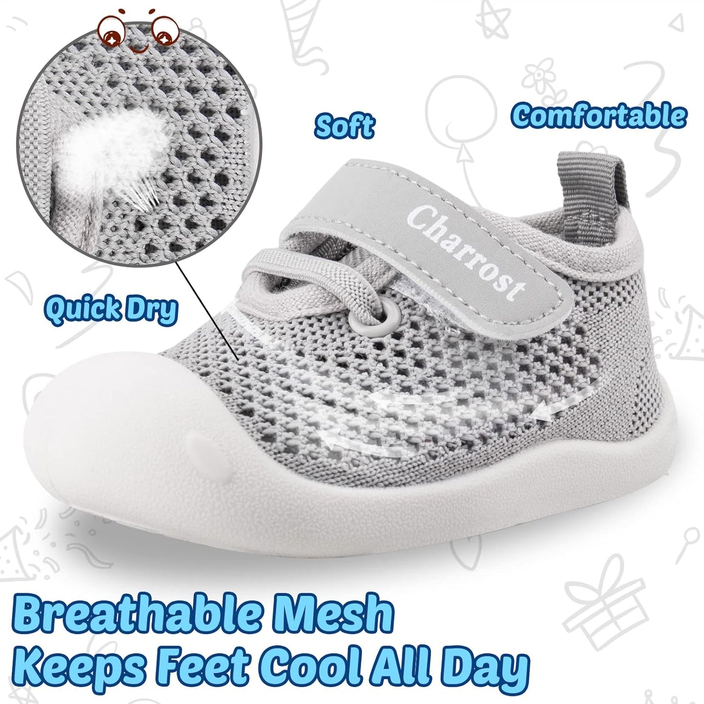 Charrost Toddler Baby Girl Boy First Walking Shoes Checkered Sneakers Sizes 3/4/5/6/7/8T. Soft, Cute,Flexible for First Walkers. Non-Slip, Slip On, Wide Toe Box Indoors Outdoors