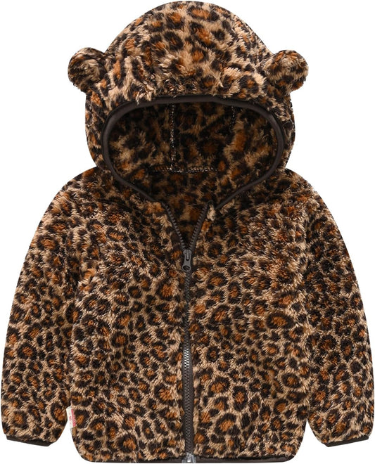 AIWUHE Toddler Boys Girls Hooded Jacket Fleece Hoodie Winter Warm Solid Color Teddy Coat Zip-up Bear Ear Sweater Fall Clothes