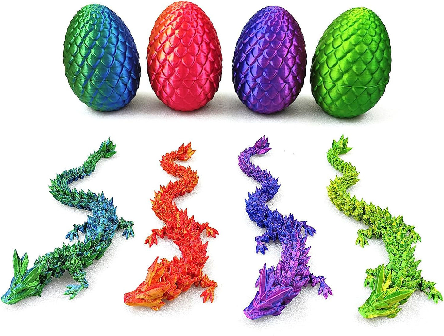 3D Printed Dragon in Egg with Dragon Inside,Dragon Surprise Egg,Flexible Joints Home Office Dragon Decor Executive Desk Toys for Autism/ADHD,Crystal Dragon Eggs Fidget Toy (Laser Green)