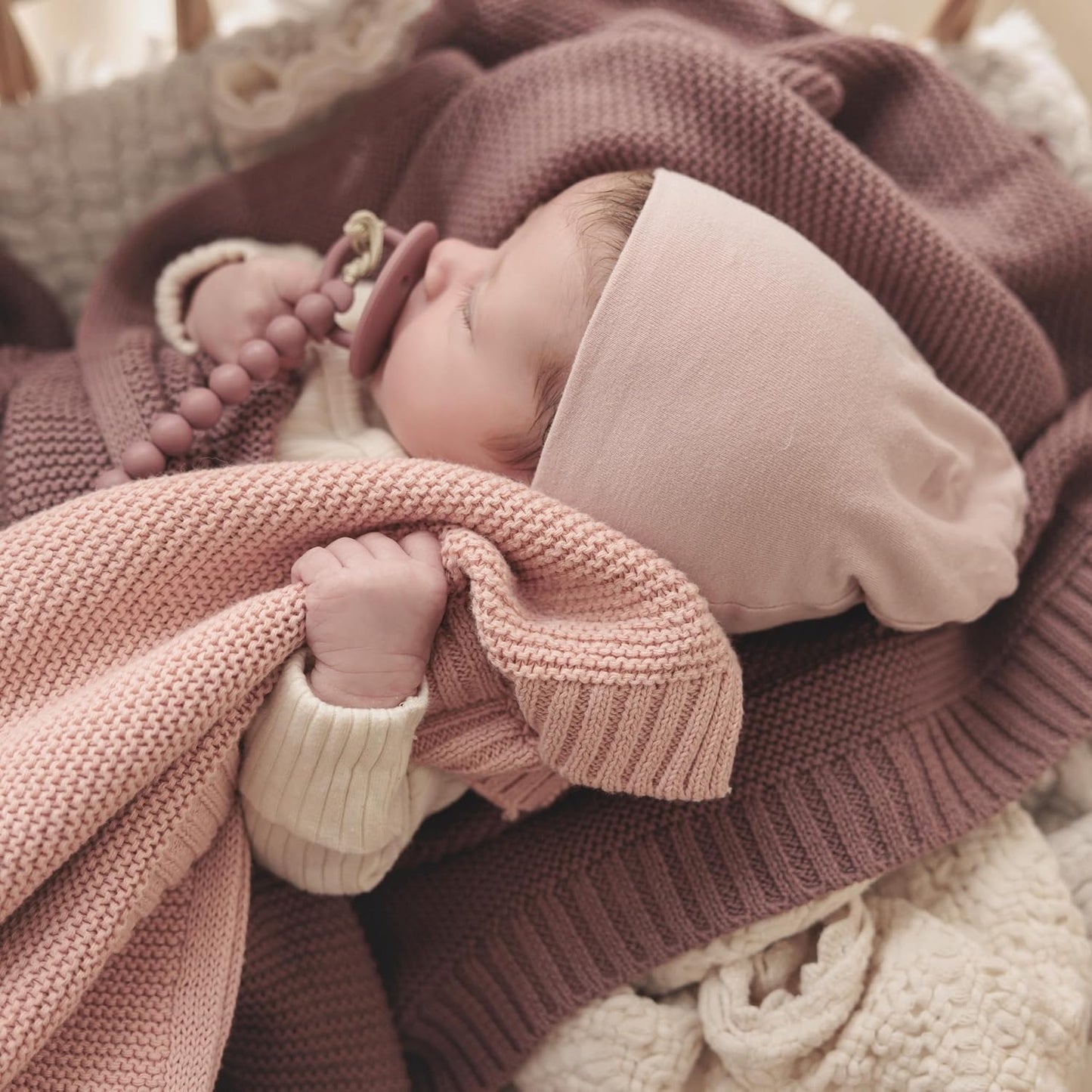 Heritage Knit Organic Receiving Swaddle Blanket for Girls - 100% Luxury Organic Cotton Soft Knit Warm Cozy Cuddle Crib Blanket for Newborns Infants & Toddlers (0-2Yrs - Blush Pink)