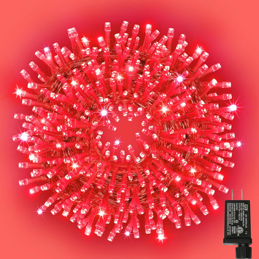 66ft Christmas Decorative Mini Lights,200 LED Transparent Wire Fairy Starry String Lights Plug in, 11 Lighting Modes, for Indoor Outdoor Xmas Tree Wedding Party Decoration (Red)