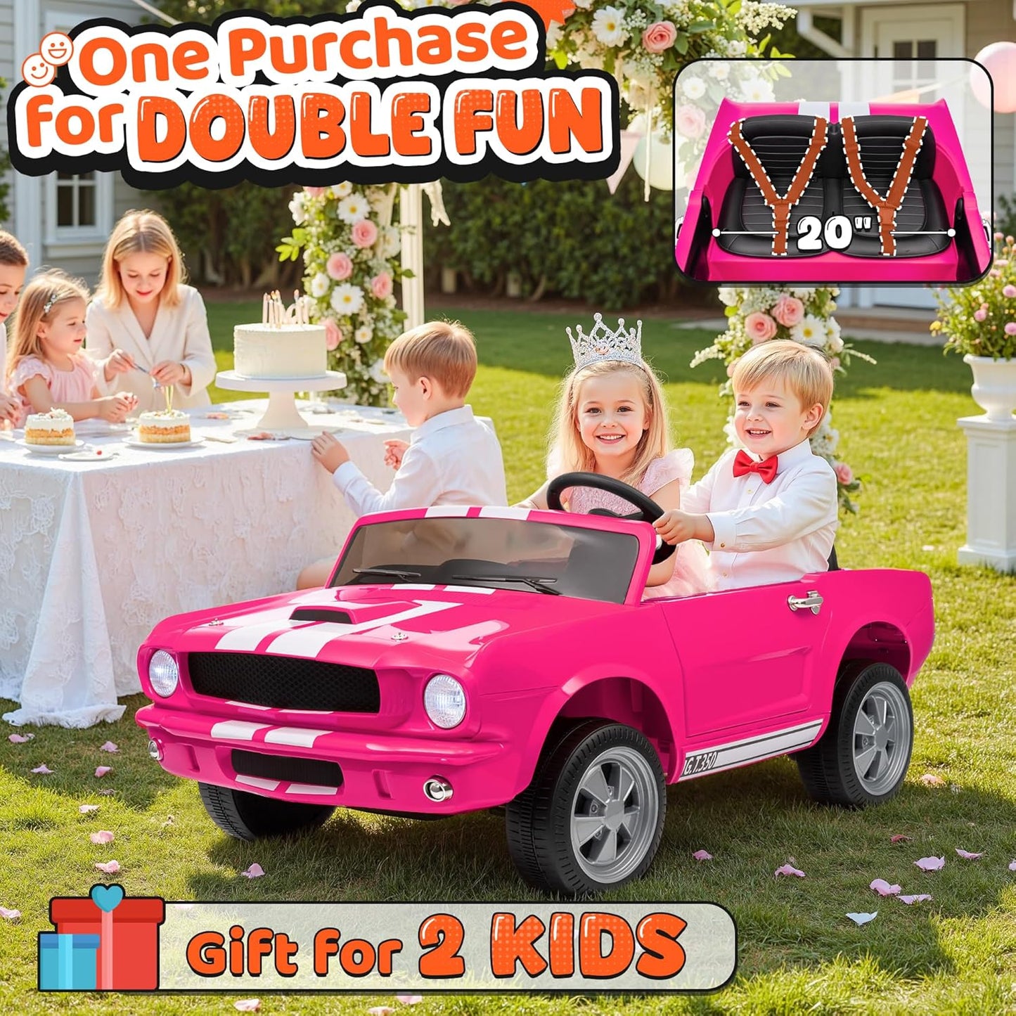 24V 2 Seater Ride on Toys, Licensed Shelby Cobra Kids Power Car Wheeler Ride On Toy w/ 2WD/4WD Switchable, Remote Control, 19" Spacious Seat, 4 Spring Suspension, Music, Bluetooth