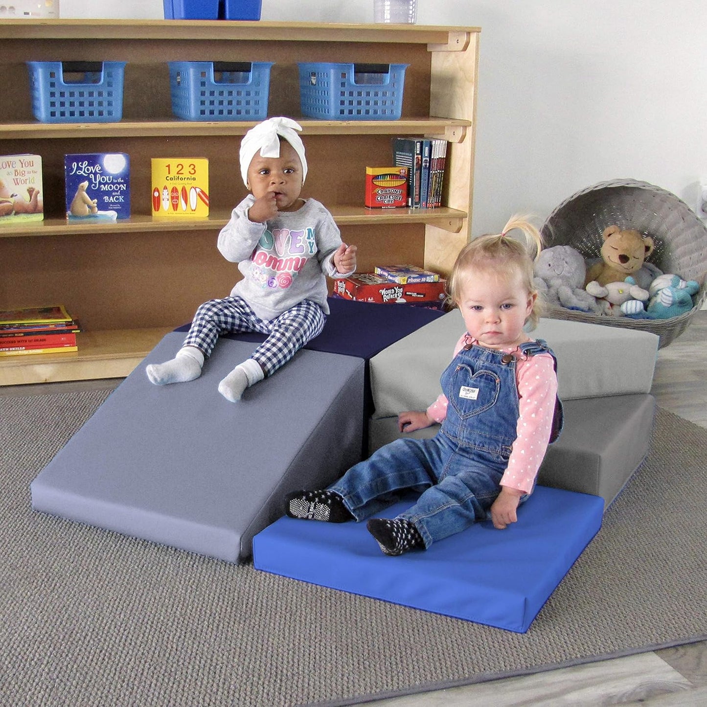 Factory Direct Partners 12366-NVPB SoftScape Playtime Corkscrew Climber for Infants and Toddlers, Colorful Beginner Soft Foam Structure for Indoor Active Play (5-Piece Set) - Navy/Powder Blue