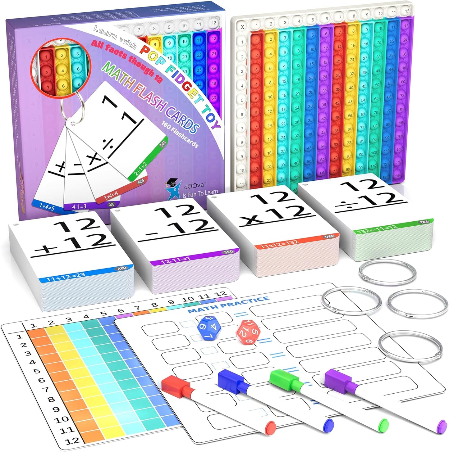 Math Games for Kids - Flash Cards for Kids - Pop it Practice with Addition, Subtraction, Multiplication & Division - Ideal for Math Learning and Skill Building.