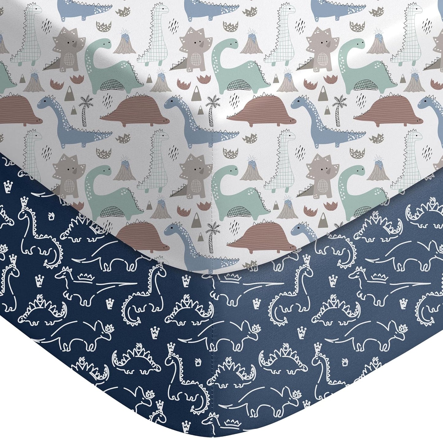 Yoofoss Baby Pack and Play Sheets 2 Pack for Boys and Girls - 38x26 Mini Crib Sheets Fitted Neutral Compatible with Graco Pack n Play Mattress,Ultra Soft Breathable Microfiber Dark Blue Dinosaurs