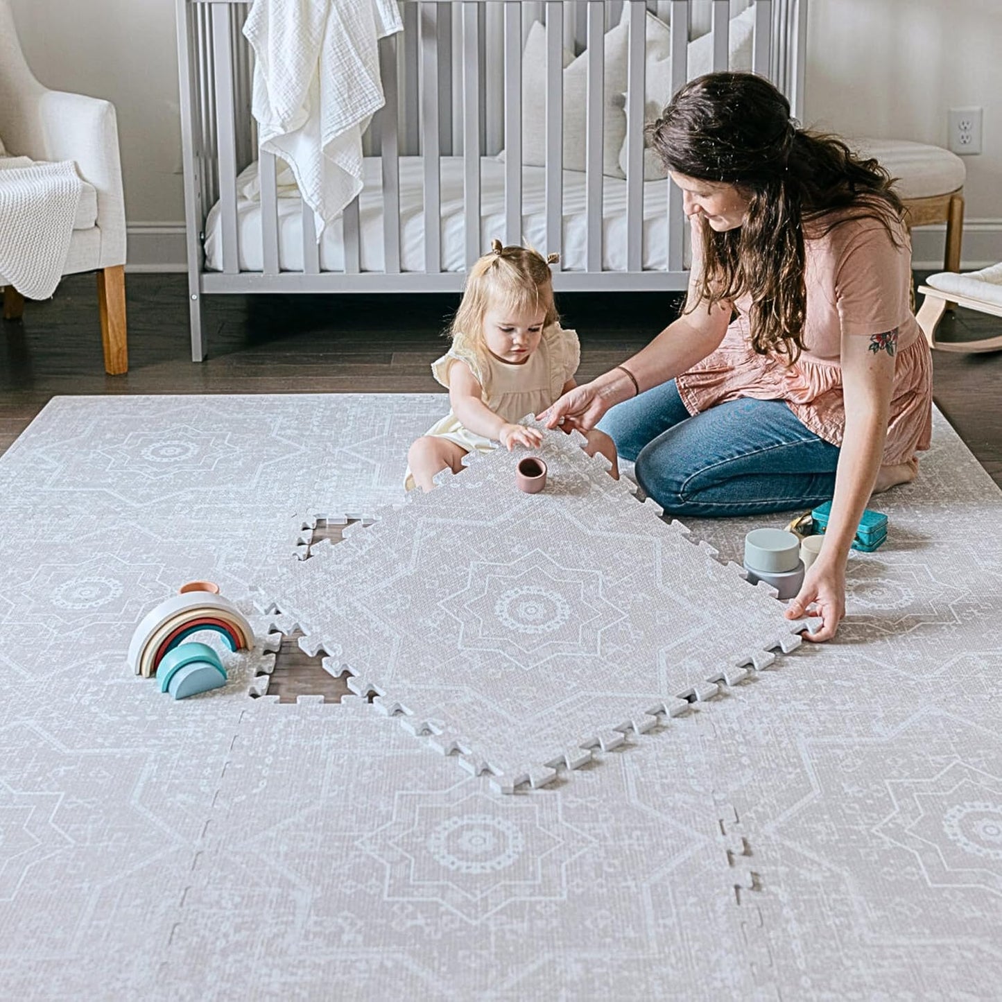 Baby Play Mats for Floor - Layla (4x6ft) - Premium EVA Foam Play Mat for Babies & Toddlers - Perfect for Tummy Time, Crawling, Playroom - Stylish & Comfortable Kids Play Mat
