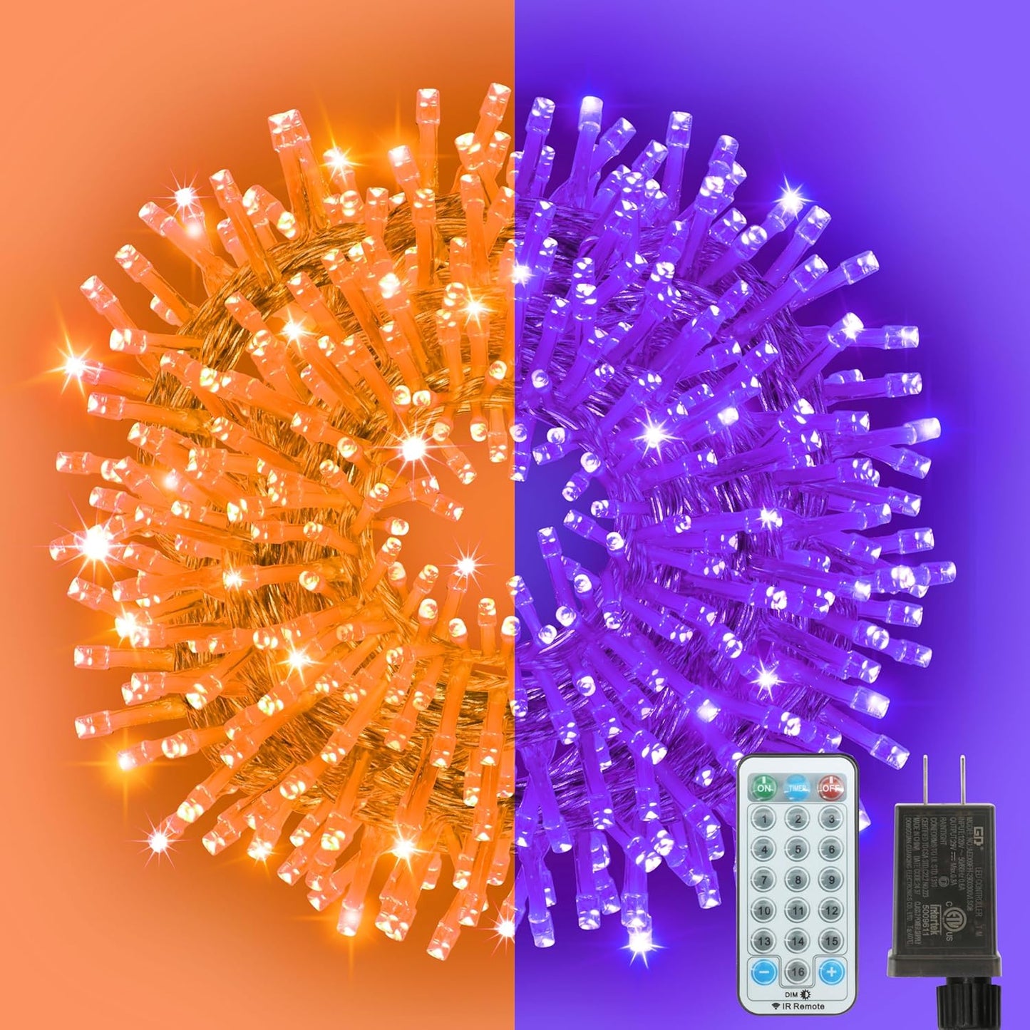 66ft Halloween Decorative Mini Lights, 200 LED Transparent Wire Fairy Starry String Lights Plug in, 12 Lighting Modes, for Halloween Decoration Outdoor Party Decoration (Orange and Purple)