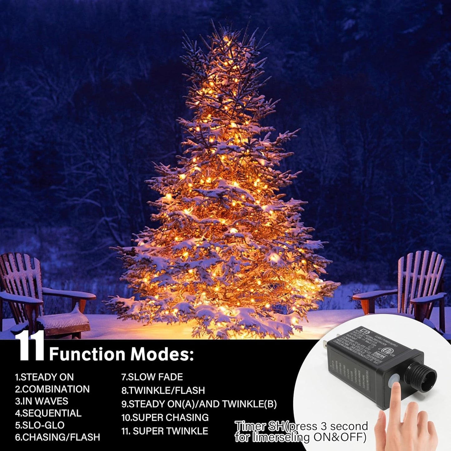 66ft Golden Christmas Decorative Mini Lights,200 LED Transparent Wire Fairy Starry String Lights Plug in,11 Lighting Modes, for Indoor Outdoor Xmas Tree Wedding Party Decoration (Yellow)