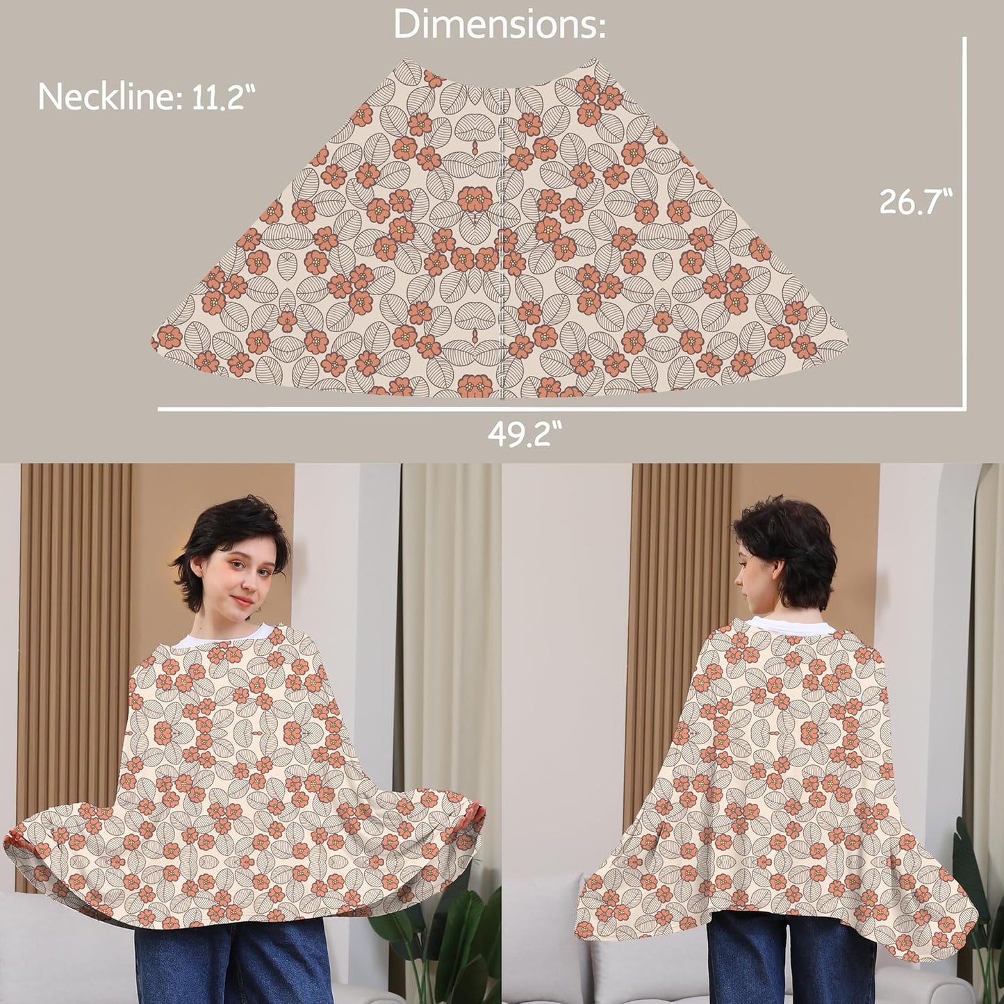 Multi-use Nursing Cover for Breastfeeding, 360°Full Coverage Nursing Poncho, Rayon Soft & Breathable Breastfeeding Cover up (Smooth Rayon, Floral Leaf)