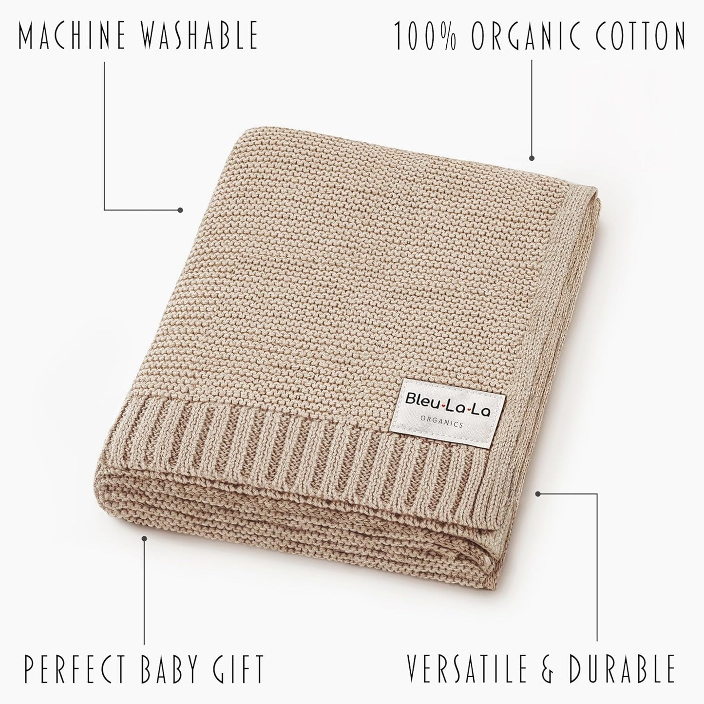 Heritage Knit Organic Cotton Baby Blanket - Soft Warm Cozy Unisex Receiving Cuddle Stroller Crib Beige Blanket for Newborns, Infants Toddler, Boys and Girls (Oatmeal, 0-2 Years)