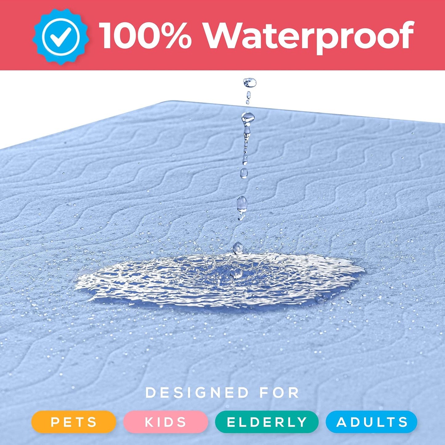 Utopia Bedding Washable Underpads 34" x 52" (Pack of 2), Waterproof Reusable Heavy Absorbency Incontinence Bed Pads for Adults, Kids, Elderly and Pets, Bedwetting Pads for Sofa and Couch (Blue)