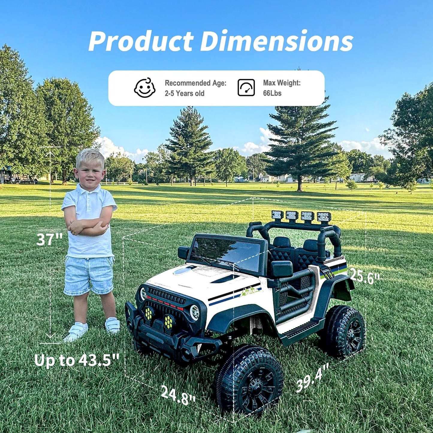 24V Kids Ride on Toy, Kids Electric Vehicles Car Ride on Car Truck for Toddlers with Remote Control, 2x200W Motor - Snow White