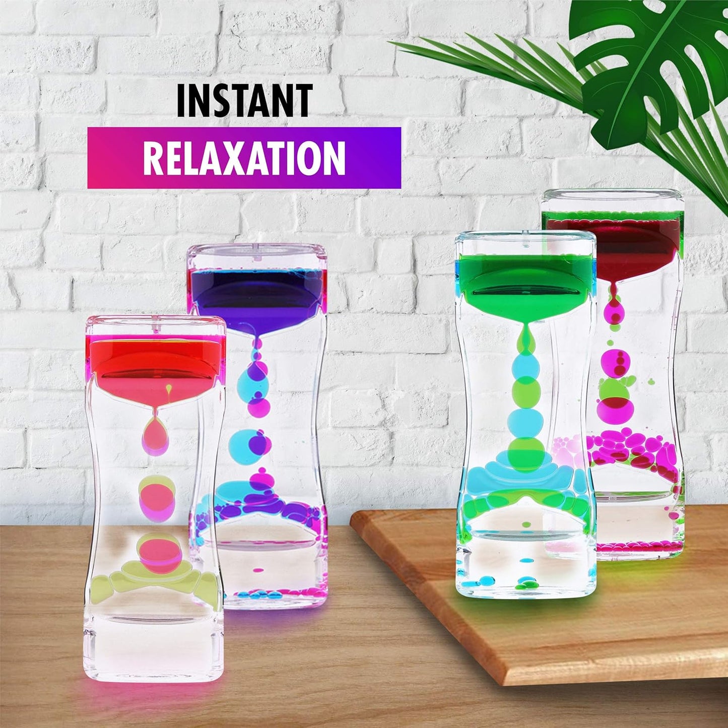 Liquid Motion Bubbler Sensory Toys – 4 Pc Set Bundle Stretchy String Fidget Toys Timer Water Oil Toy for Stress Relief and Anxiety Relief Great for ADHD AutHD Autism ADD Hyperactivity Relaxation figit