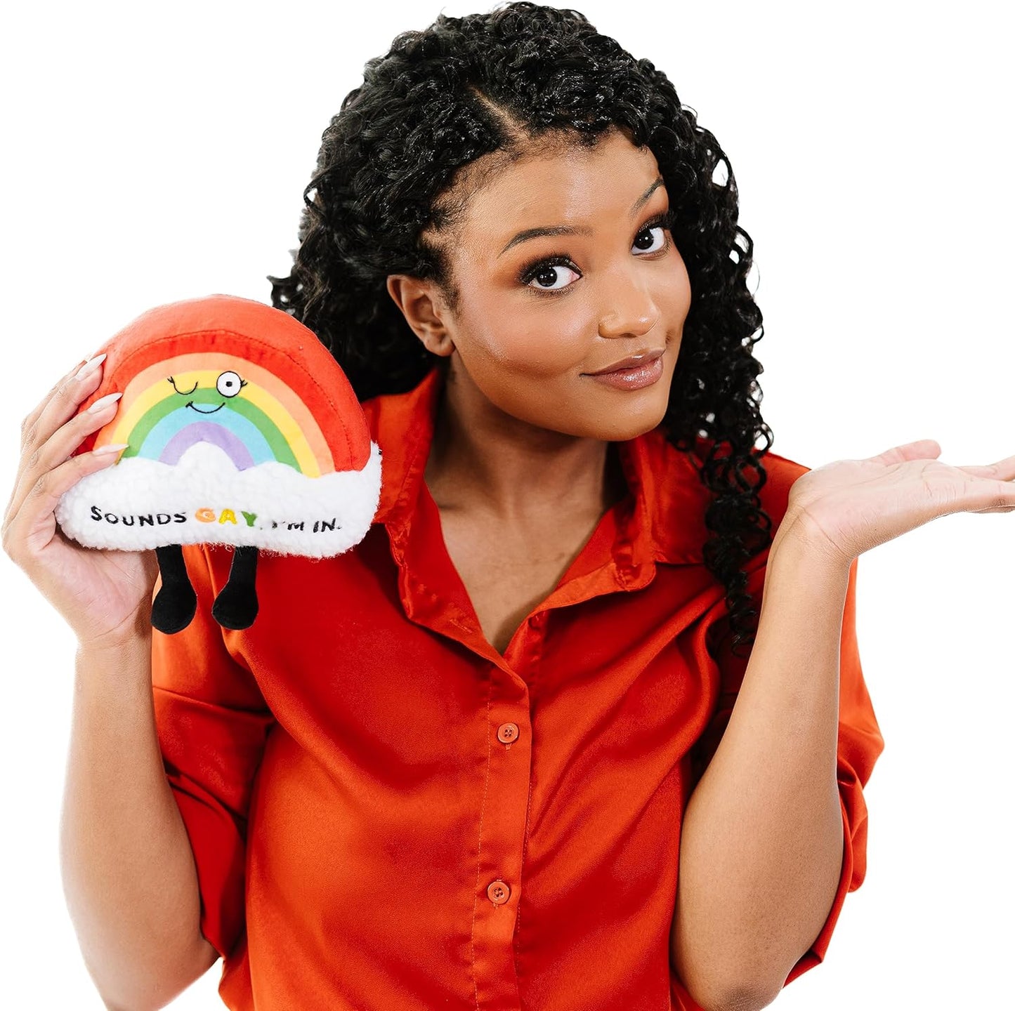 Rainbow Plushie, Funny Meme Gag Gift, Comical Plush Collectible, White Elephant, Stocking Stuffer Present, Great for Emotional Support, Fun Desk Accessory, Weighted Base for Display