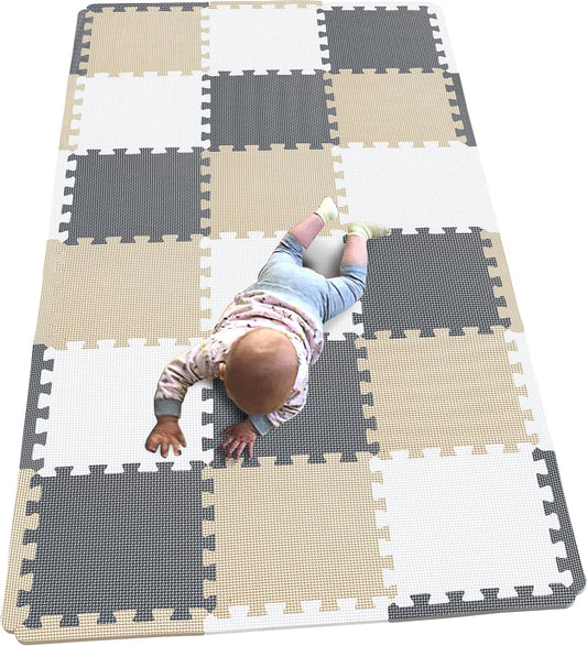MQIAOHAM® 18 Pieces + 18 Edges Puzzle Play Mats, Soft Baby Play Mat, Kids Interlocking Foam Floor Tiles, Toddlers Carpet Playmats XZ301018-101110112
