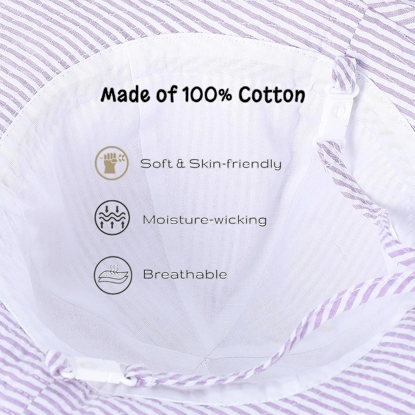 Baby & Toddler Wide Brim Sun Hats UPF 50+ Sun Protection Bucket Cap Cute Adjustable Hat in Seersucker