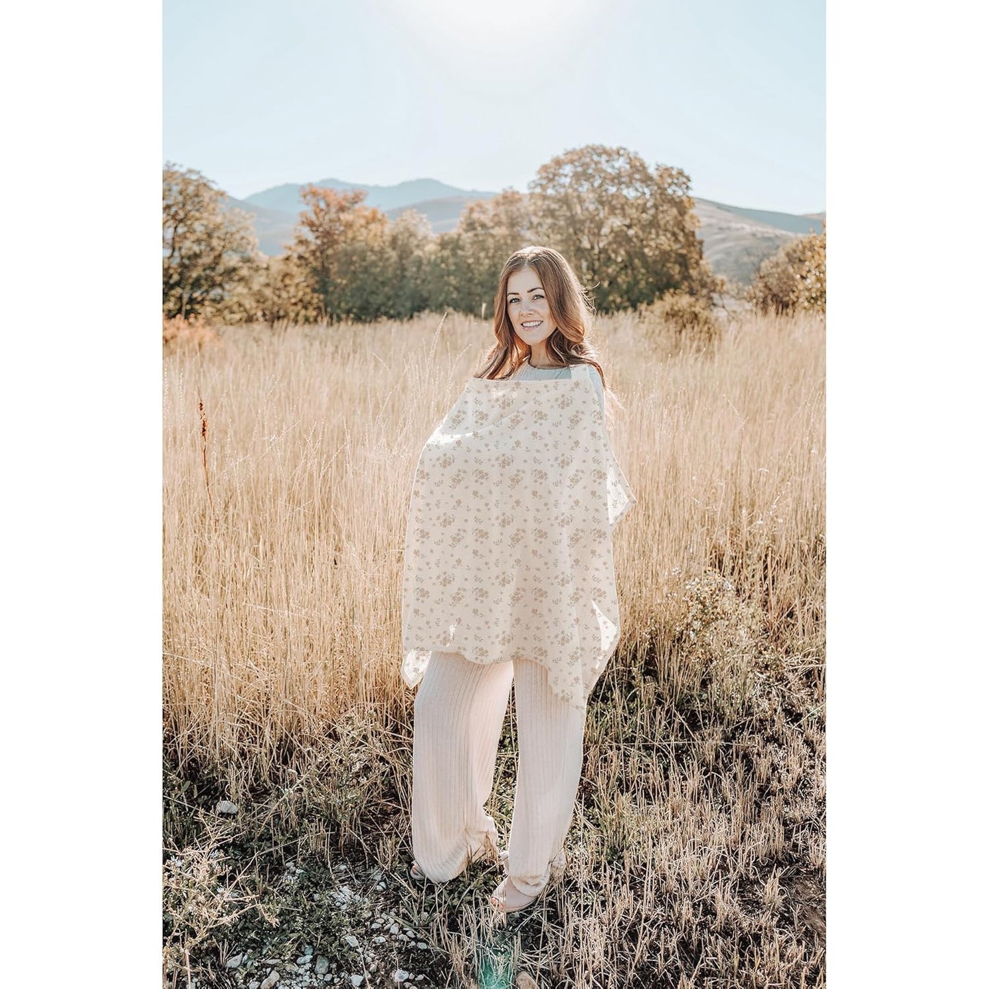 Konssy Muslin Nursing Cover for Baby Breastfeeding, Breathable 100% Cotton Breastfeeding Cover with Rigid Hoop for Mother Nursing Apron, Multi-use Carseat Canopy (Blossom)