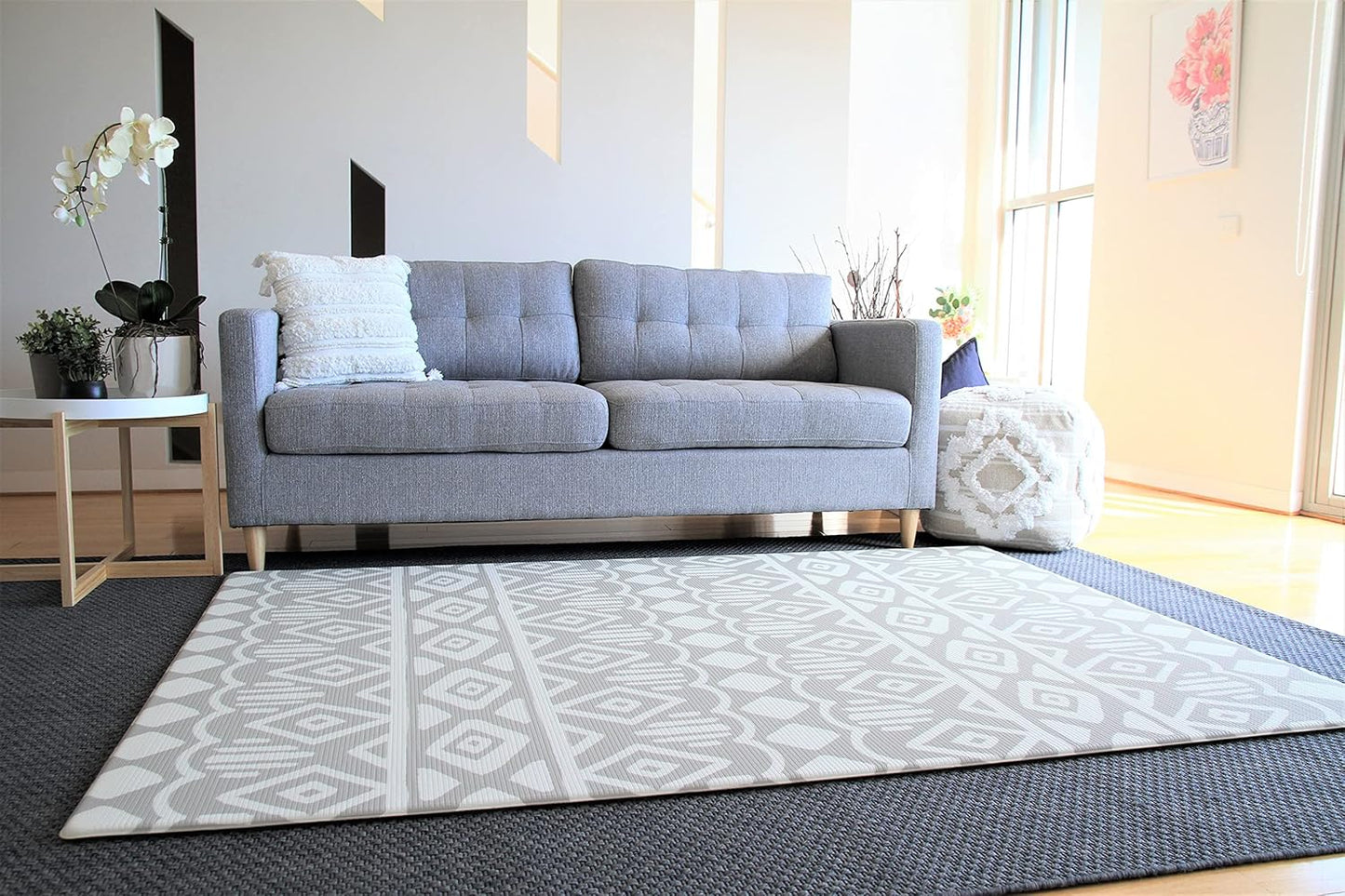 Cushmat Stylish Reversible Foam Play Mat (Large, Crystals - Gray Pink) - Soft, Waterproof, Durable Play mat for Infants, Babies, Toddler, Kids & Grownup - 6.5ft x 4.5ft