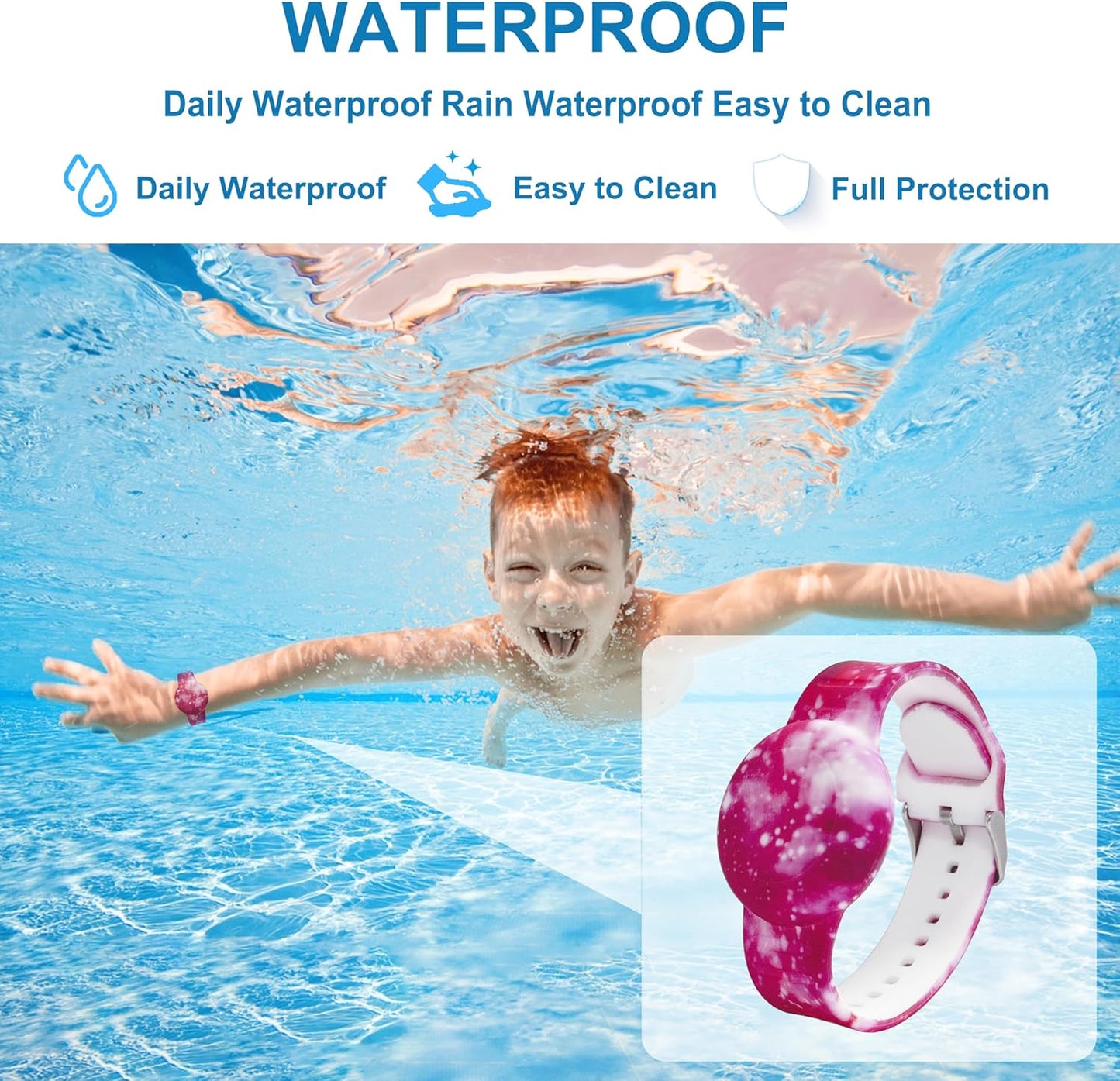 Waterproof AirTag Bracelet for Kids, Soft Silicone Air Tag Hidden Holder Case Compatible with Apple Airtag, Adjustable Anti-Lost Printed Strap GPS Traker for Toddler Child(Starry Sky Purple)