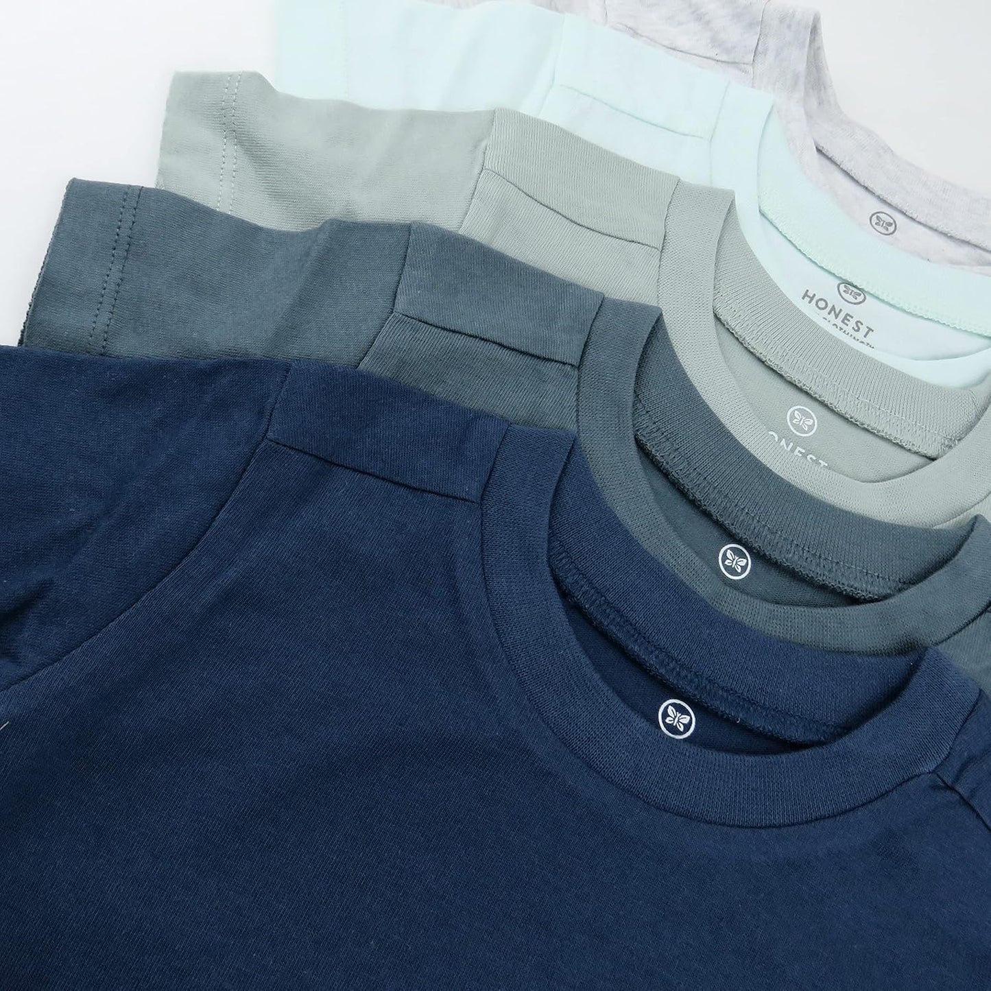 HonestBaby 5-Pack Short Sleeve T-Shirts 100% Organic Cotton Baby, Toddler, Little Kid, Boy, Girl, Unisex