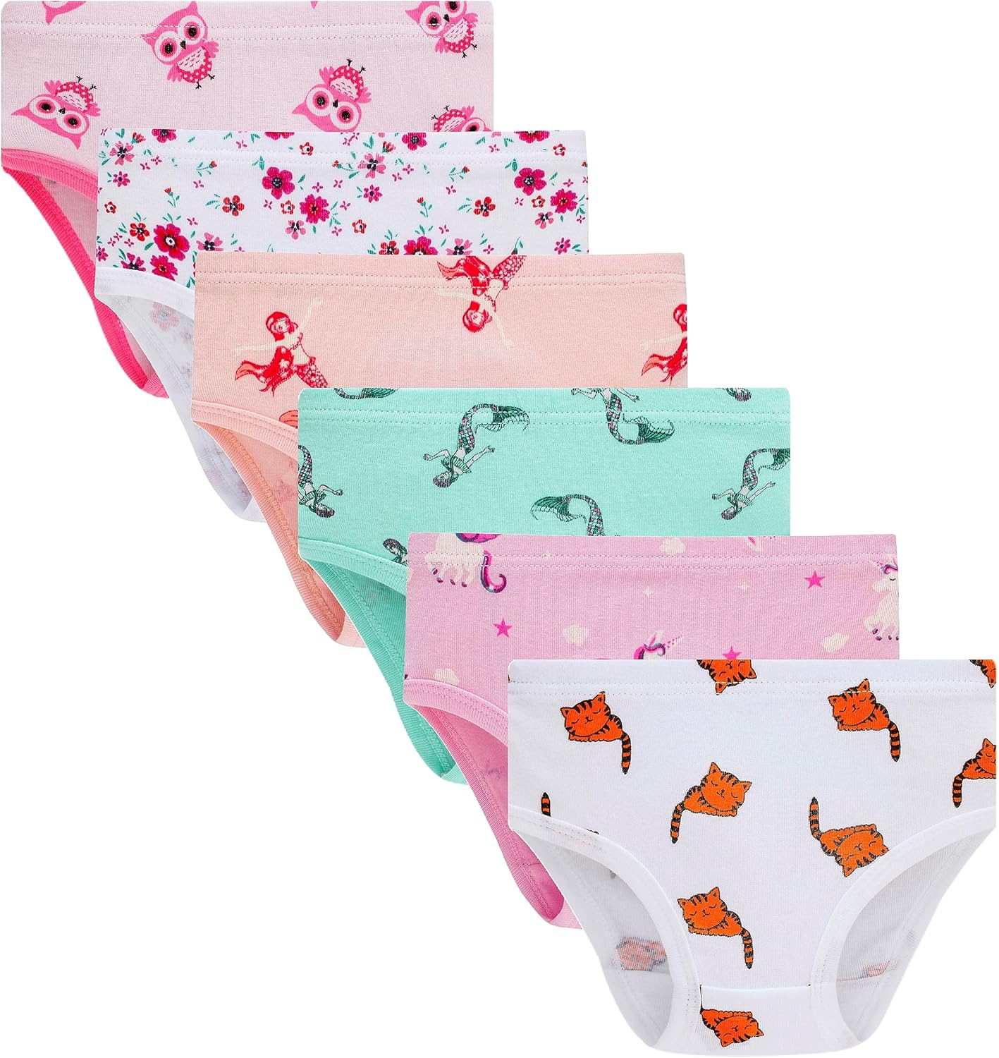 Cadidi Dinos Little Girls' Soft Cotton Underwear Kids Cool Breathable Comfort Panty Briefs Toddler Undies(Pack of 6)