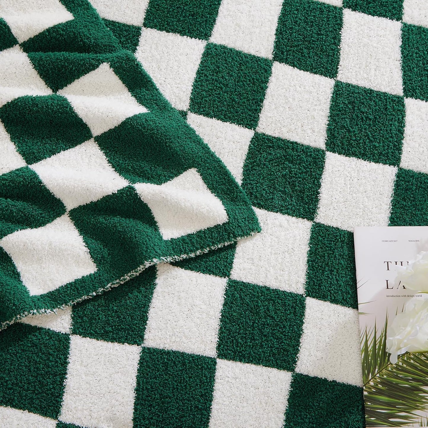 WRENSONGE Checkered Throw Blanket, Avocado Green Soft Cozy Fluffy Warm Hand Made Throw Blankets for Couch, Sofa, Chair, Bed, Camping, Picnic, Travel Lightweight Bed Blanket - 50"*70"