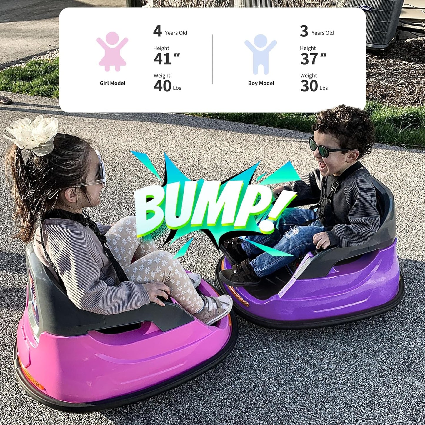 Baby Bumper Car, 6V Electric Kids Bumper Car for Toddlers with Remote Control, Bluetooth - Purple