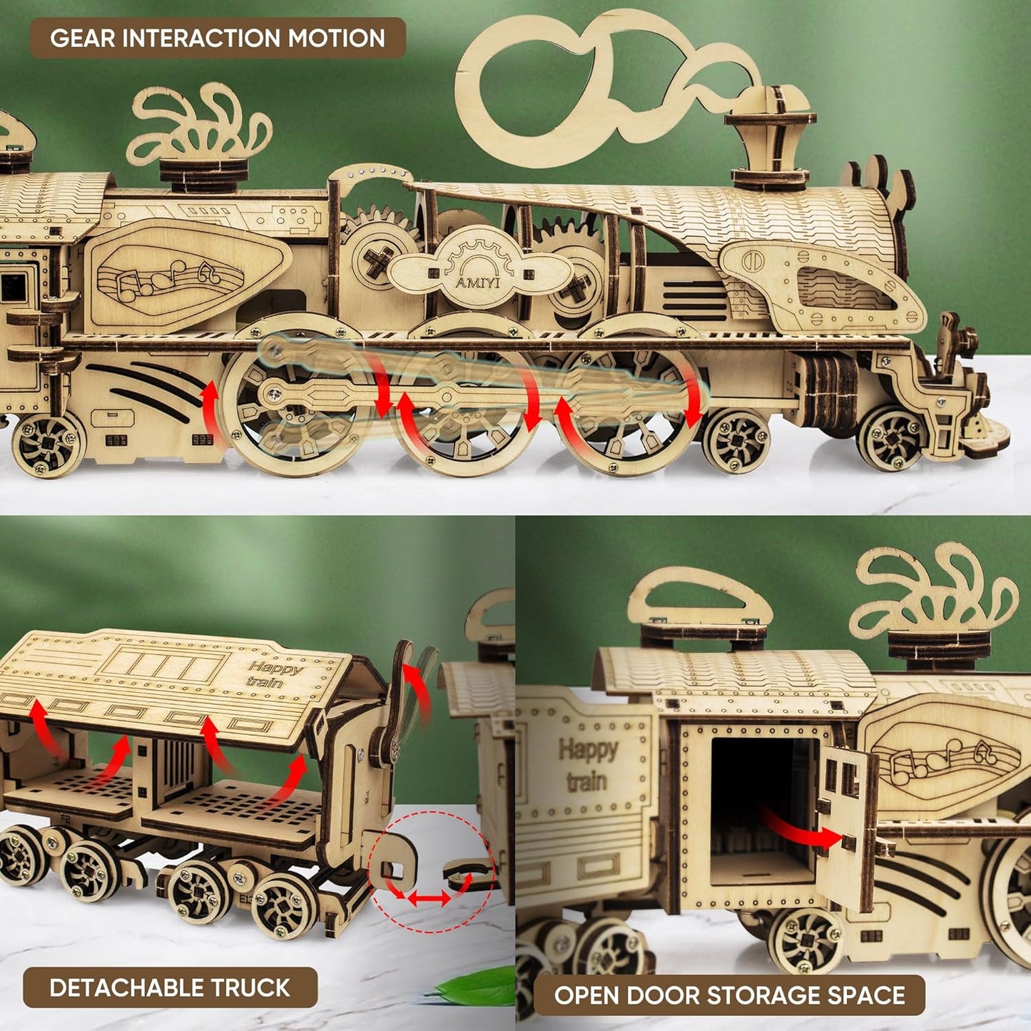 3D Wooden Puzzle for Adults, Wooden Train Crafts Vehicle Building Model, Rechargeable Electric Drive, DIY Wooden Mechanical Steam Train Model Set, 3D Wooden Puzzles Birthday Present for Adults Teens