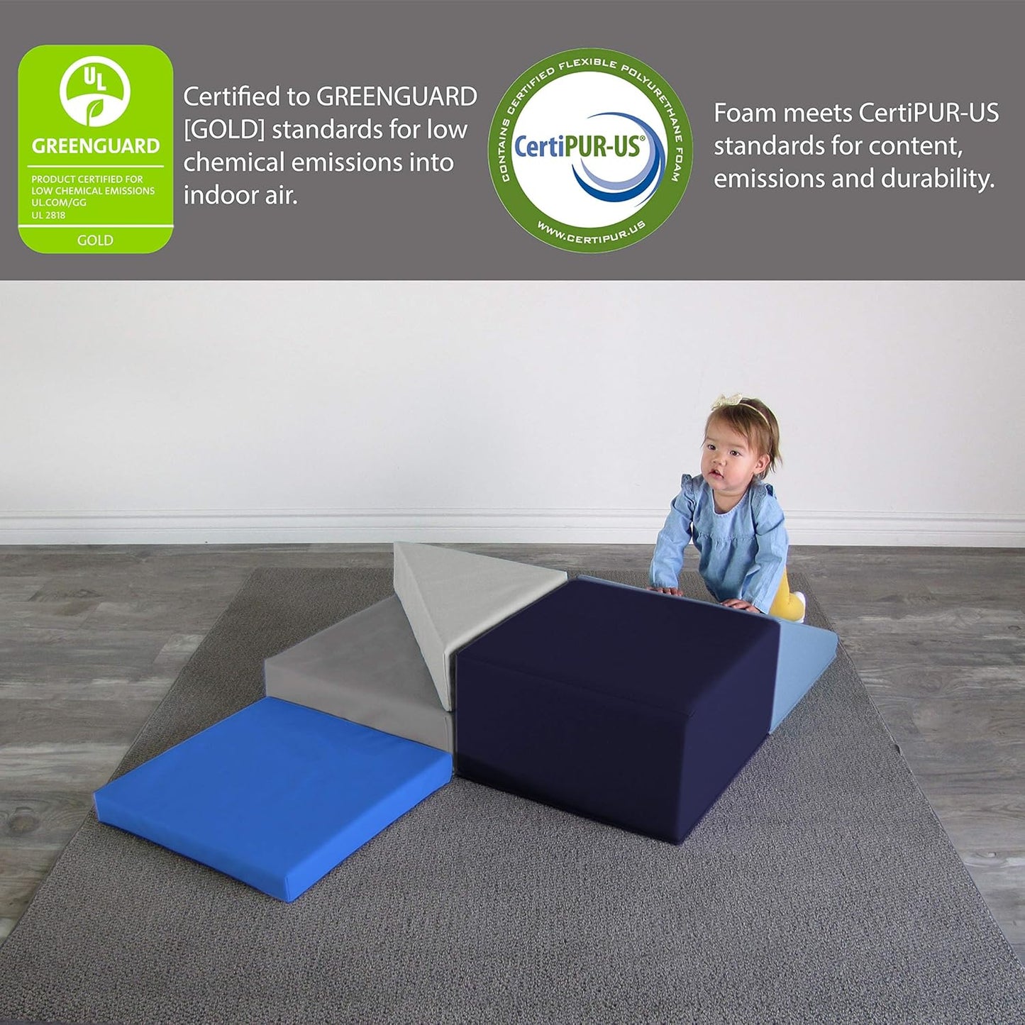 Factory Direct Partners 12366-NVPB SoftScape Playtime Corkscrew Climber for Infants and Toddlers, Colorful Beginner Soft Foam Structure for Indoor Active Play (5-Piece Set) - Navy/Powder Blue