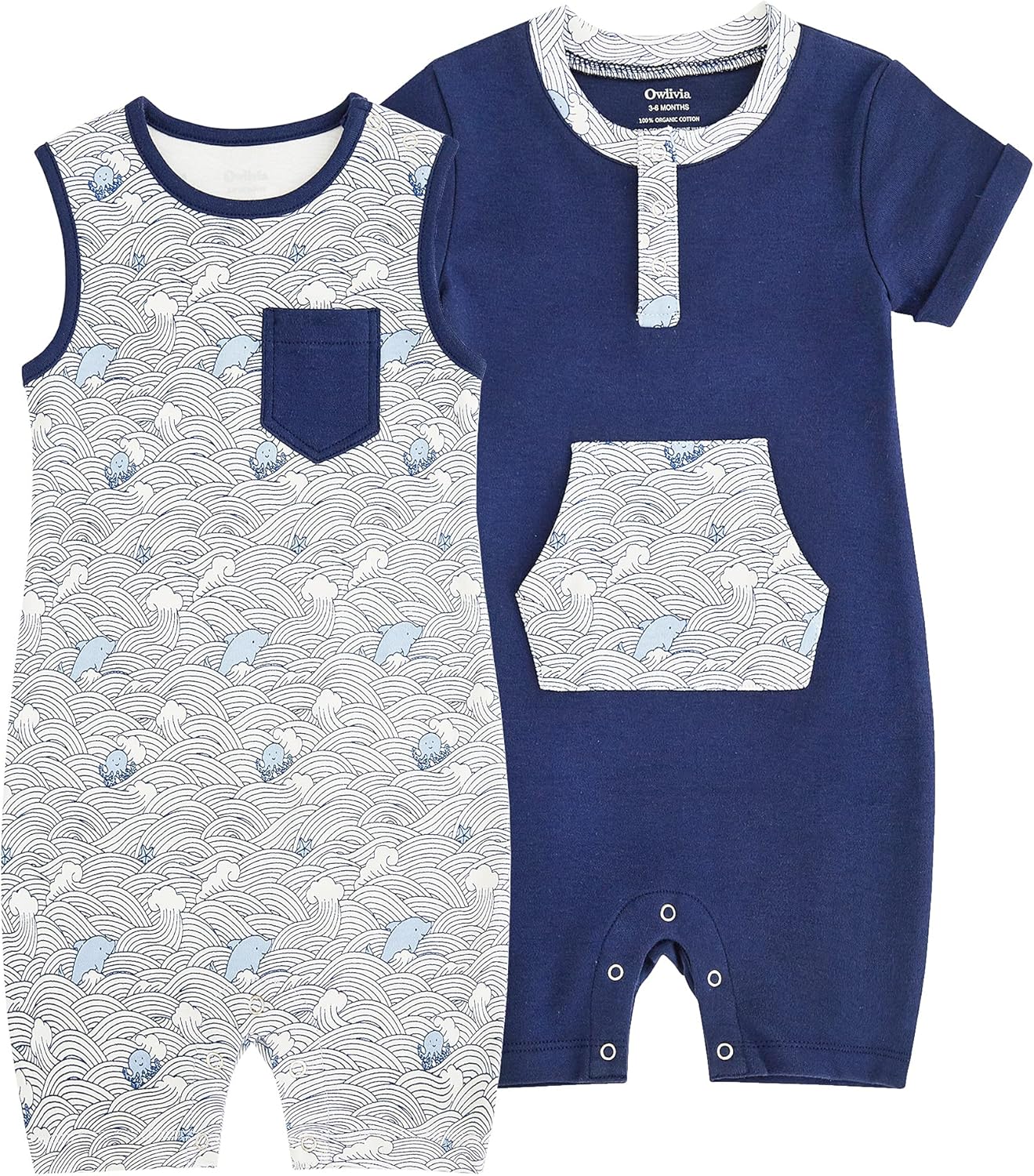 Owlivia Baby Short Sleeve Summer Romper Set, 2 Pack Tank Jumpsuit for Girls and Boys, Cartoon One Piece Coverall Outfit