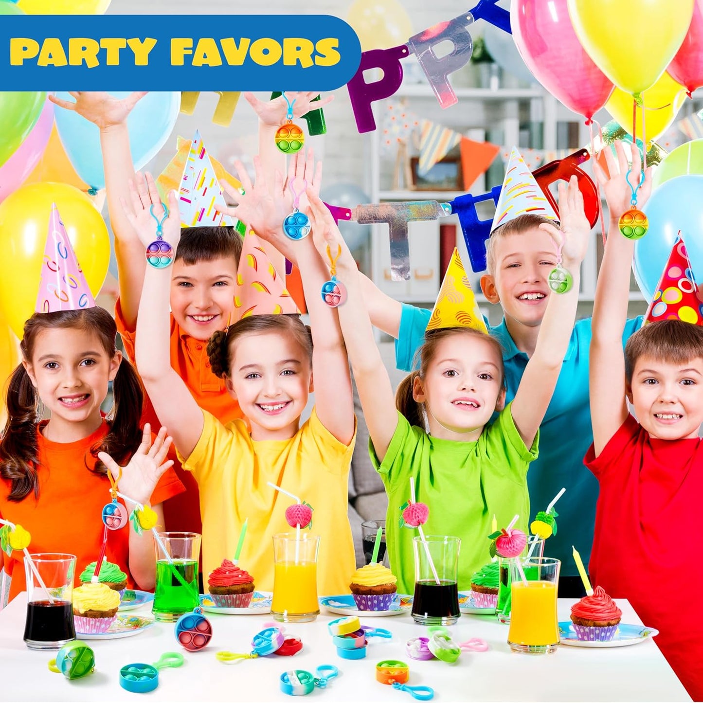 JOYIN Round Pop Fidget Keychain Mini Fidget Toys Bulk 90 Pack Party Favors for Kids 4-8,8-12 Years Kids, Goodie Bag Stuffers Fidgets for Classroom Prizes Sensory Fidget Toy Packs