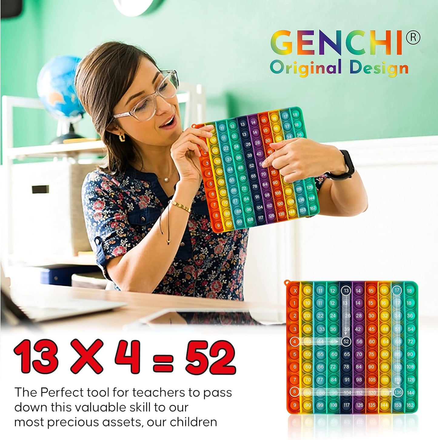 Multiplication Pop It Double Sided Math Game with Numbers Reversible on Both Sides Manipulatives Education Tool for Fidget Sensory Type Toys for Stress Relief Anxiety Autism Adults Children