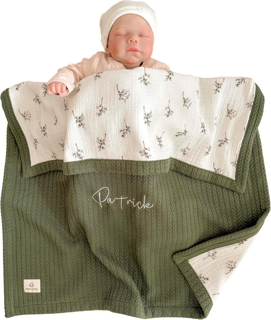 Personalized Baby Blanket with Name – Handmade 100% Organic Cotton Newborn Gift | Custom Knit Blanket for Boys, Girls, Kids & Baby Showers