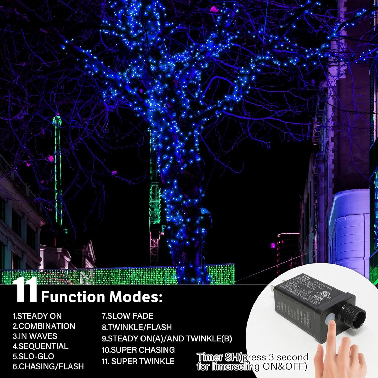 33ft Christmas Decorative Mini Lights, 100 LED Transparent Wire Fairy Starry String Lights Plug in, 11 Lighting Modes, for Indoor Outdoor Xmas Tree Wedding Party Decoration (Blue)