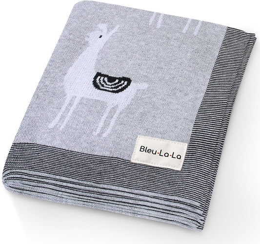 Knit Baby Swaddle Blanket - 100% Luxury Cotton Soft Cozy Receiving Swaddle Crib Stroller Blanket for Shower Gift Registry for Newborns, Infants, Toddlers (Llama - Grey)