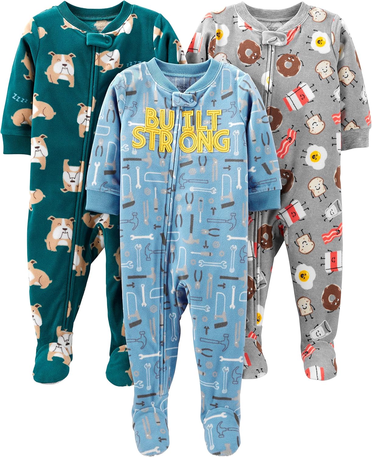 Simple Joys by Carter's Toddlers and Baby Boys' Loose-Fit Flame Resistant Fleece Footed Pajamas, Pack of 3