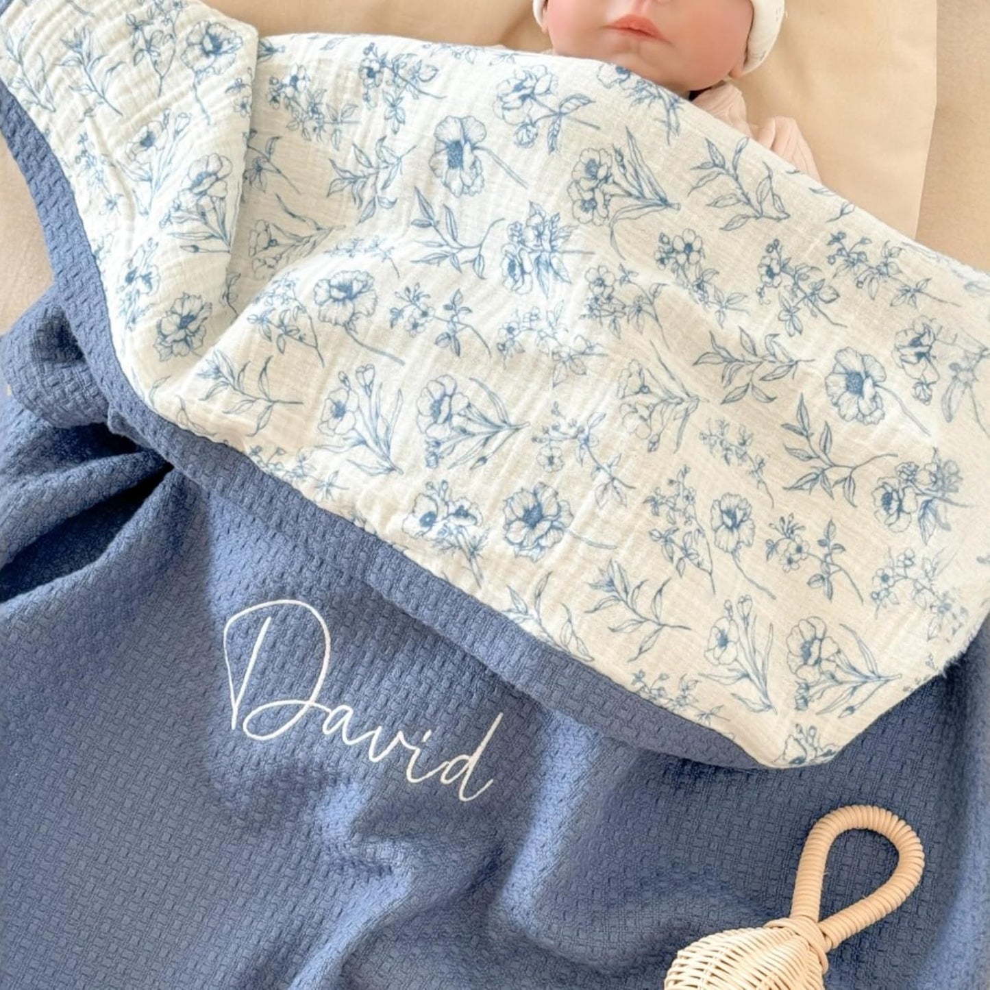 Personalized Baby Blanket with Name – Handmade 100% Organic Cotton Newborn Gift | Custom Knit Blanket for Boys, Girls, Kids & Baby Showers