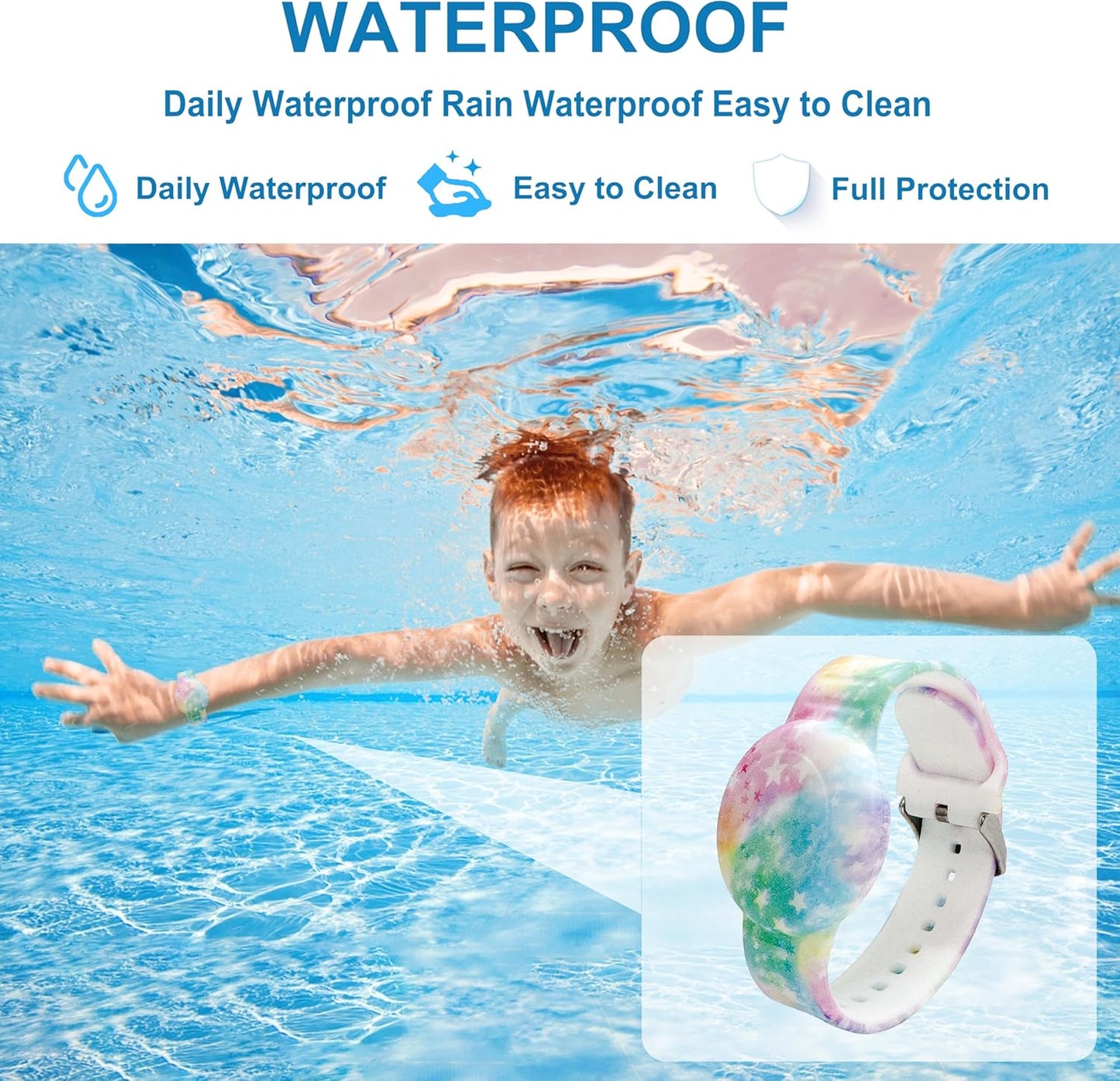 Waterproof AirTag Bracelet for Kids, Soft Silicone Air Tag Hidden Holder Case Compatible with Apple Airtag, Adjustable Anti-Lost Printed Strap GPS Traker for Toddler Child(4 Pack)