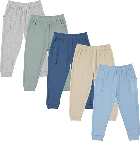 Cudlie 5-Pack Baby/Toddler Boys Jogger Pants - Lightweight Tapered Sweatpants - Lounge Jogger for Boys